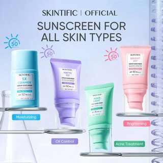 SKINTIFIC UV Shield Sunscreen All Series - SPF50+ SPF35 PA++++ Skincare | Matte Fit / Bright Fit / 5X Ceramide / Aqua Light Daily/ Light Serum Brightening Sunscreen With Vitamin C 5X Ceramide Zinc PCA Ectoin Oat Extract UVA/UVB Filter