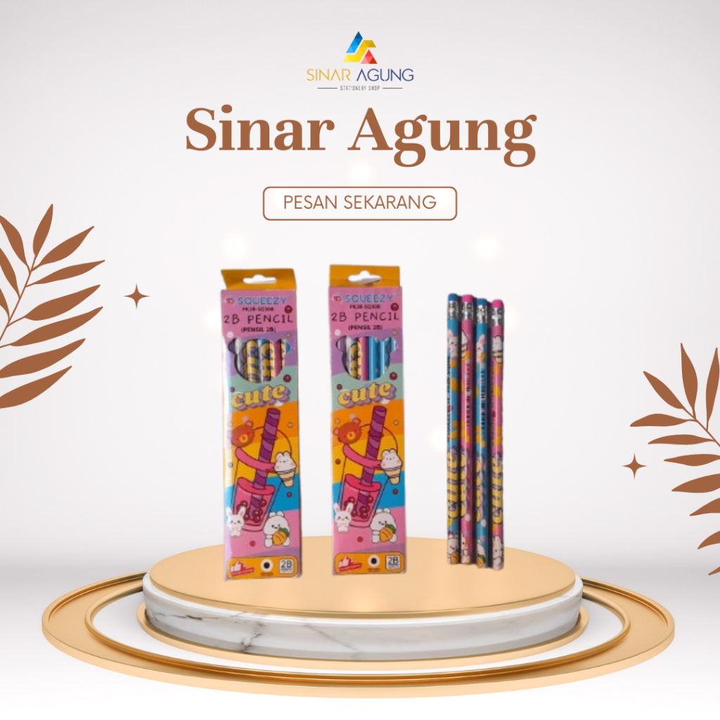 SQUEEZY น่ารัก 2B PENCIL CONTENTS 12 PK2B-SQ308 FANCY CHARACTERS/ SCHOOL LEARNING PENCIL