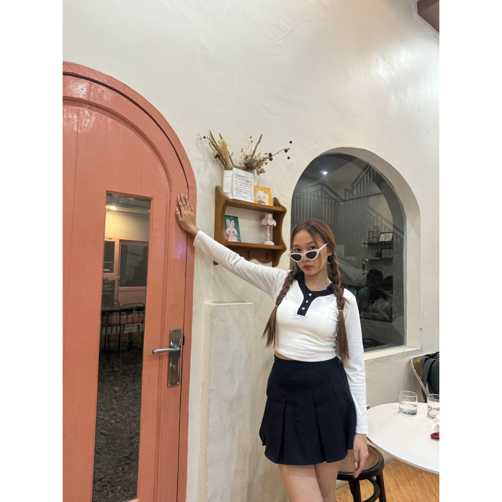 [ Luxxite_co ] INSTANT / SAMEDAY AVAILABLE | MIJOO TOP / เสื้อครอปโปโลทูโทน / เสื้อถักแขนยาวผู้หญิง 