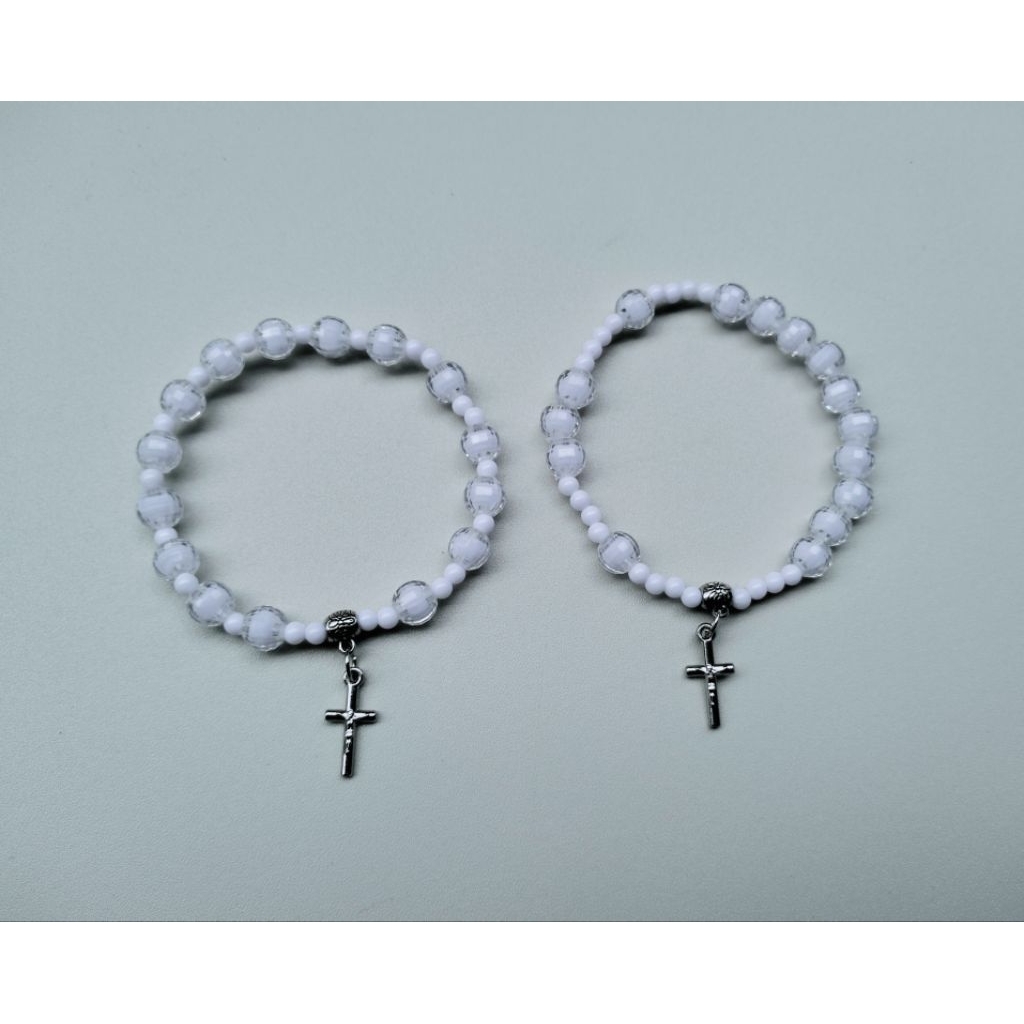 G182 WORLD BALL PEARL CROSS ROSARY BRACELET FILD พร้อมลูกบอลสีขาวระดับพรีเมียม 8 มม.