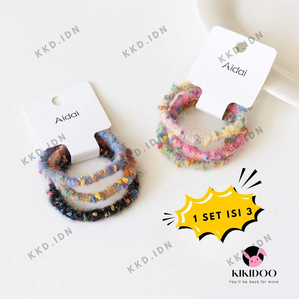 KKD ยางรัดผมยางยืดหยุ่นสีรุ้ง 3 ชิ้น JR286