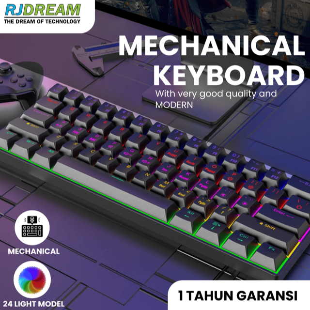CAHAYA MECHANICAL KEYBOARD 60% RJ810 BLACK BLACK RGB WIRED RJ DREAM 24 LIGHT MODEL