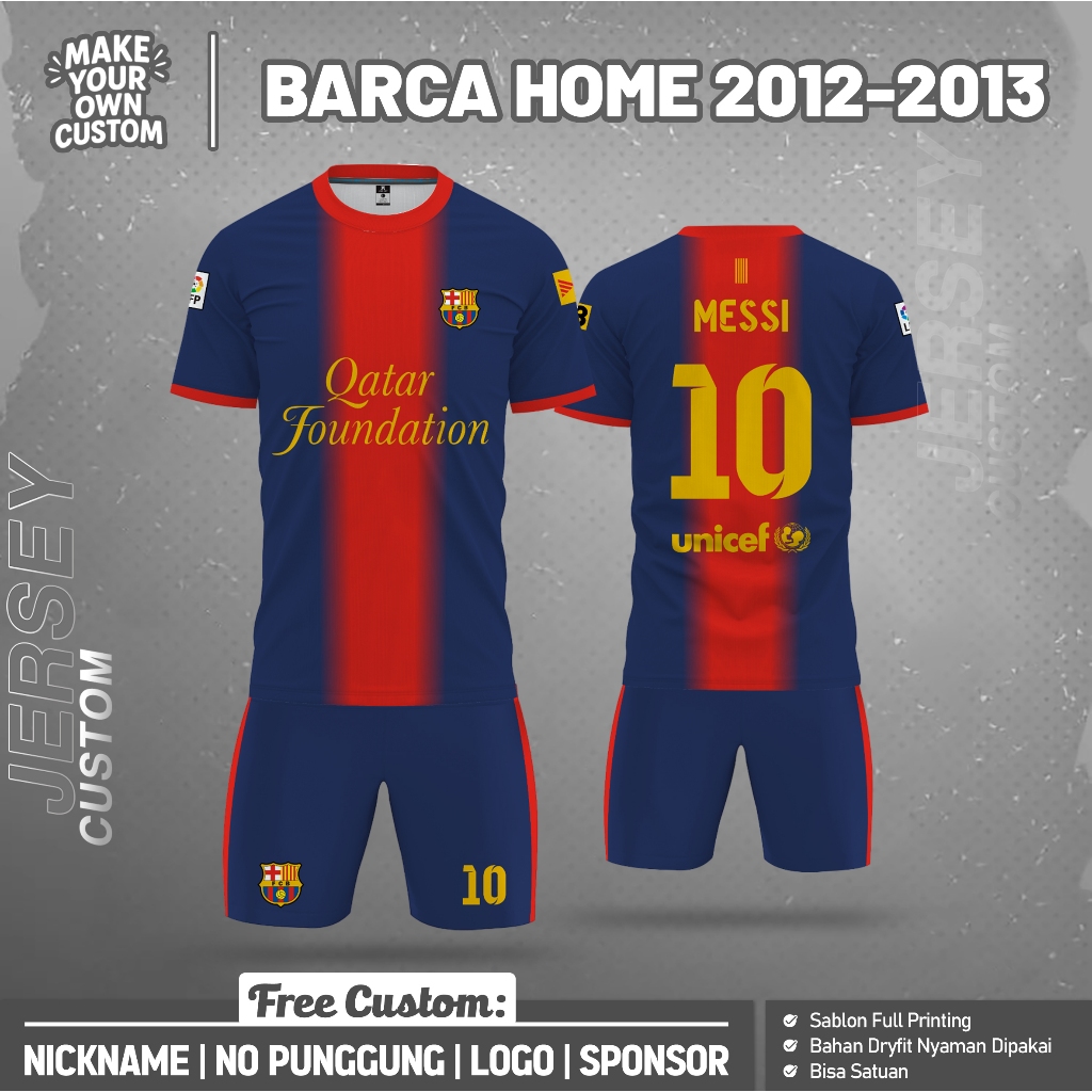B0LA BARCELONA HOME FOOTBALL JERSEY 2012-2013 SHORT Free Design Custom Name Back