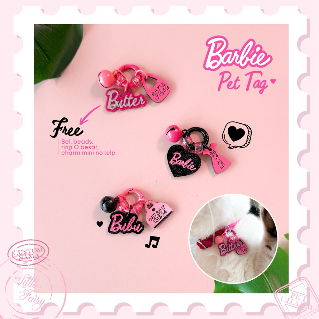 [CUSTOM NAME] Barbie Pet Tag Cat Custom Pet Tag Custom Cat Necklace Custom Dog Necklace Name no.telp