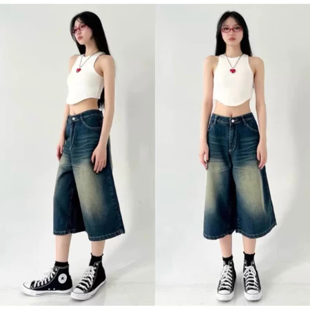 กางเกงยีนส์ Jorts Baggy - Unisex Retro Short Baggy