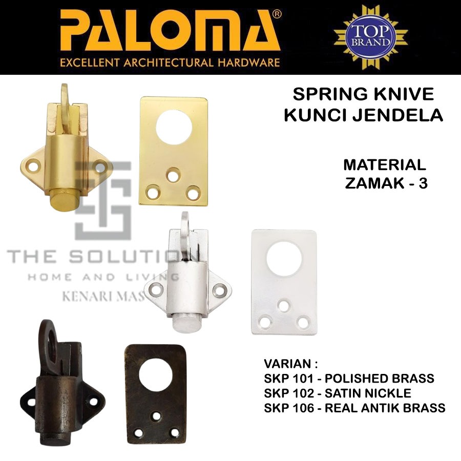 PALOMA SKP 10 Spring Knive knip Home Window Slot Safety Lock Gold Satin Real Antique Brass
