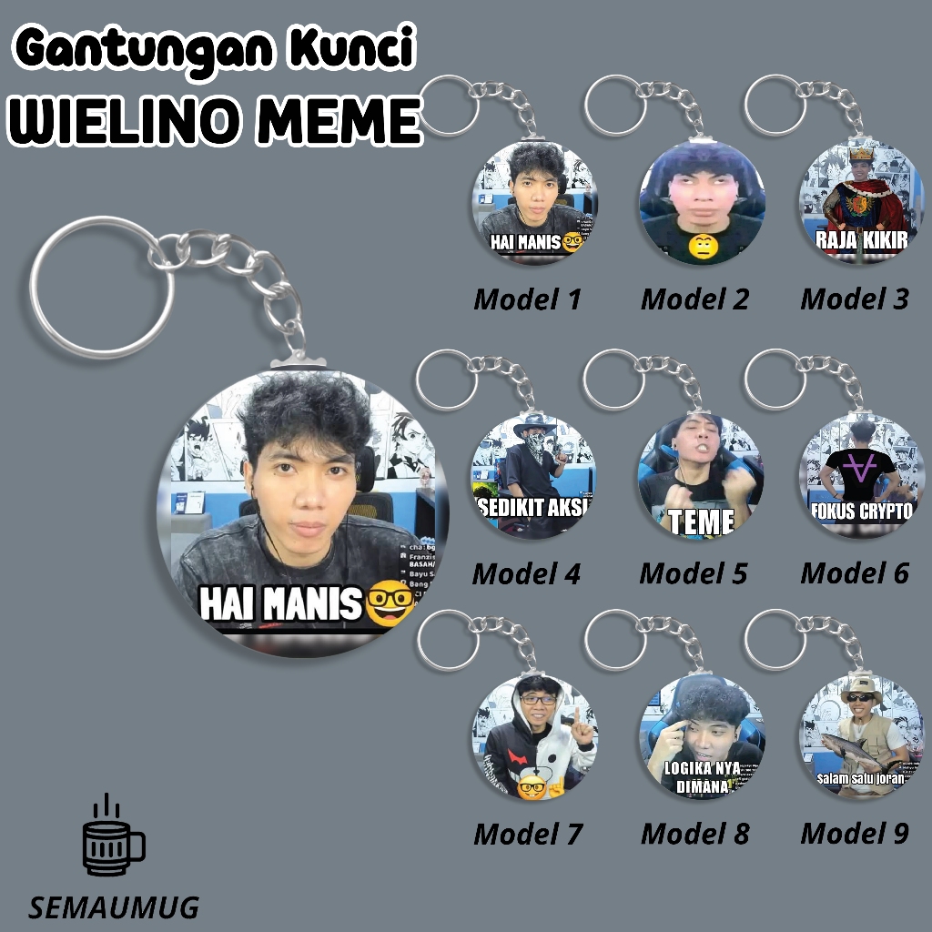 GANTUNGAN WILINO MEME KEYCHAIN GIFT STICKER CUTE MEME ROUND KEYCHAIN CUSTOM PRINT SENMUG