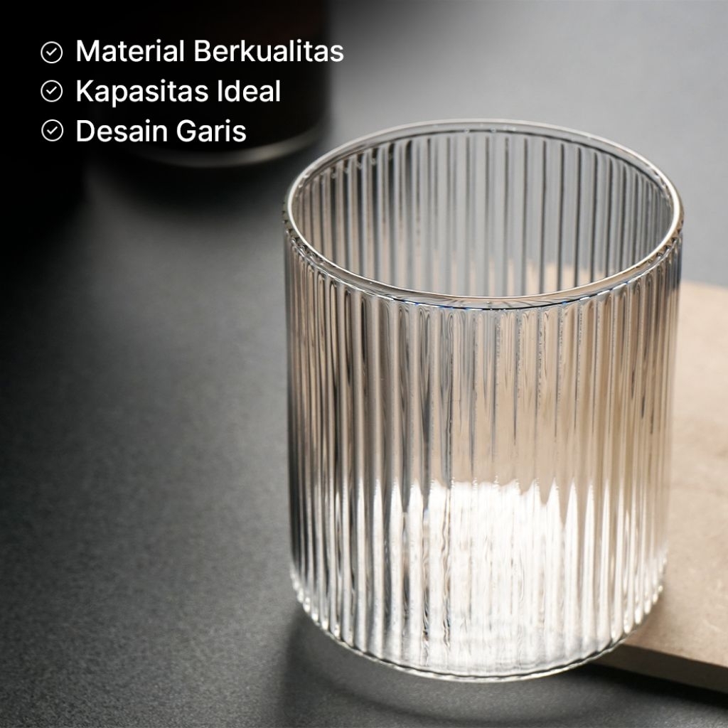 Aesthetic Glass Coffee Tea Simple Stripe Glass 300ml - 7RHAJ9TP