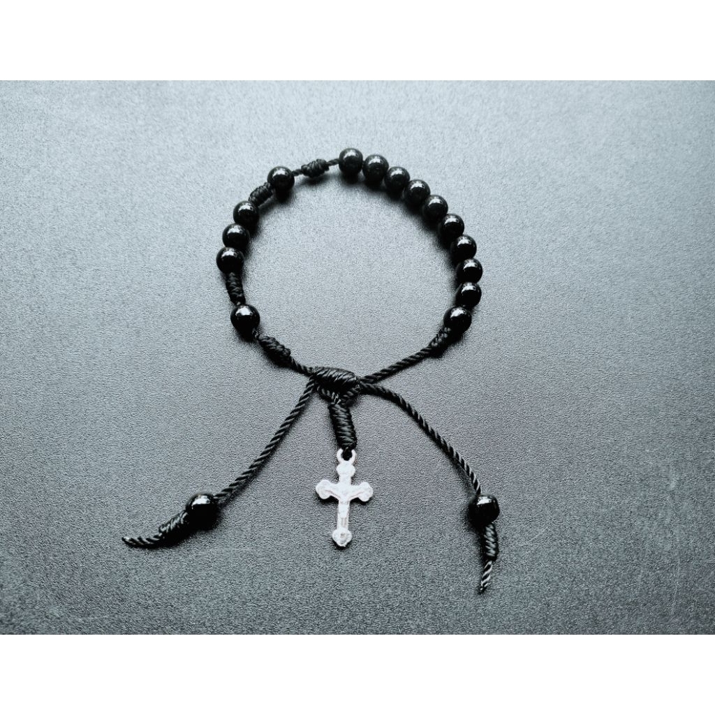 G65 ROSARY CROSS BRACELET PLAIN BLACK HEAVY PEARL BRACELET