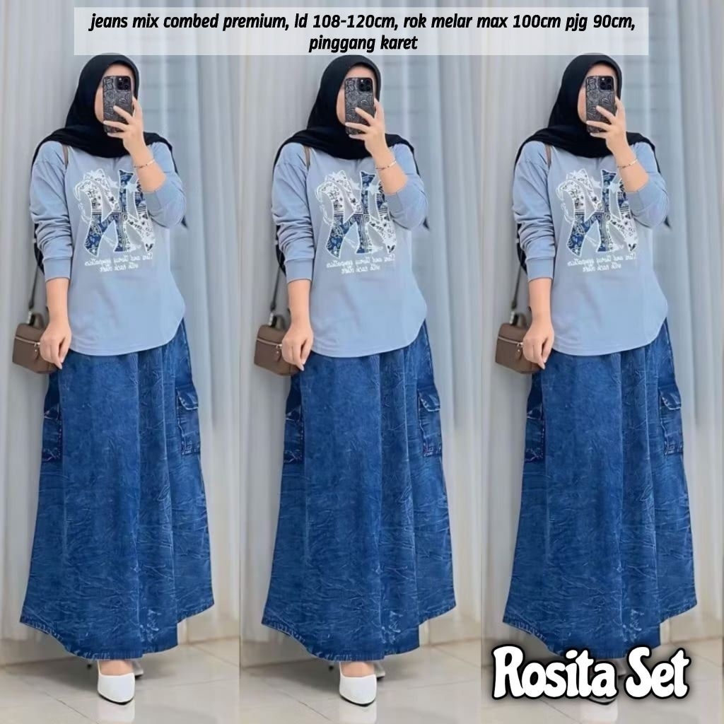 ROSITA MIX COMBED JEANS SKIRT SET READY TO SHIP