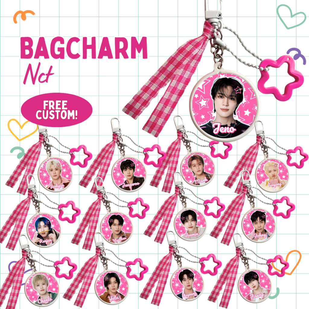 GANTUNGAN NCT Bagcharm Pink Star fanmade / Nct dream nct 127 nct wish พวงกุญแจ พวงกุญแจ kpop bagchar