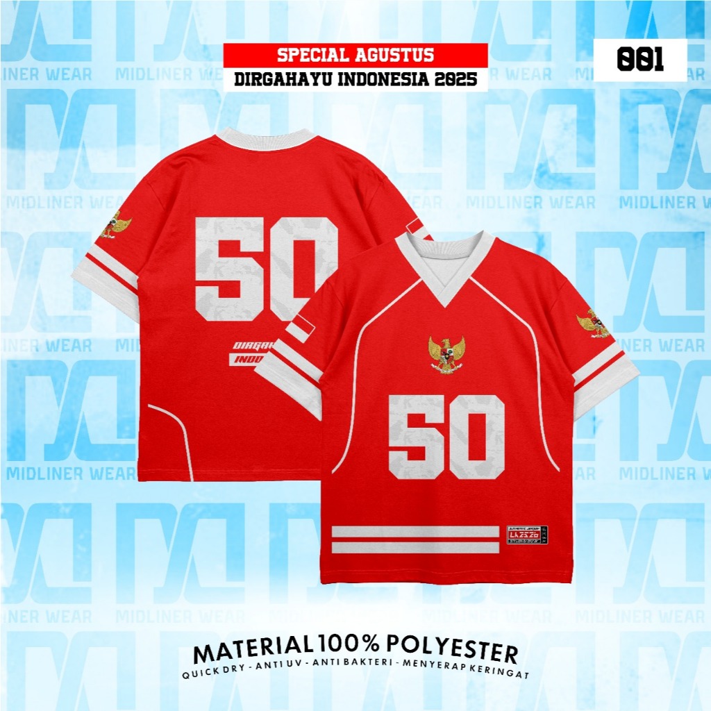 MERAH Jersey/Shirt HUT RI SPECIAL AUGUST/INDEPENDENCE/DIRGAHAYU INDONESIA OVERSIZE 001 RED 2025
