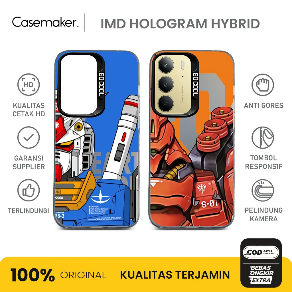 (CM07) CASE IMD HYBRID PLATE BLACK HOLOGRAM REALME 14 Pro Plus 13 12 11 10 9 9i 8 8i 7i 6 5 C75 C67 