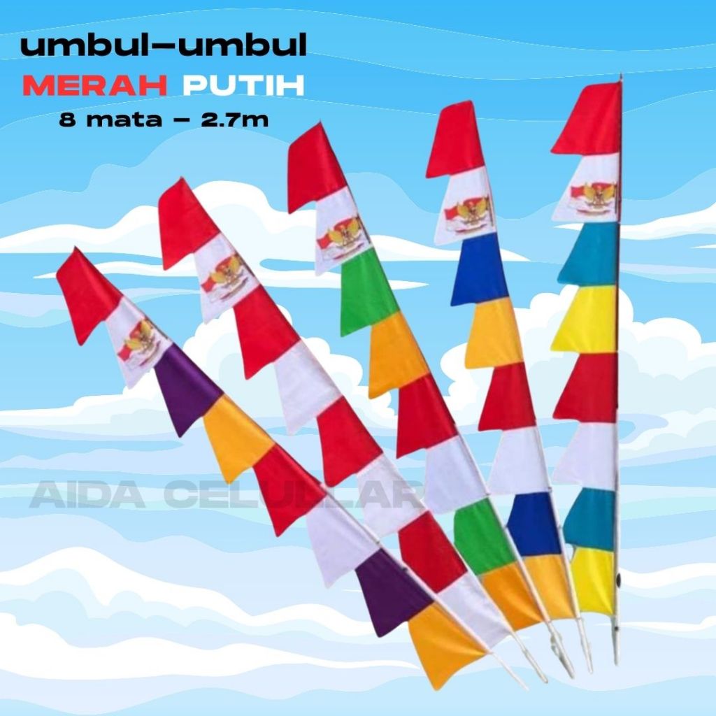 MERAH MATA Garuda Red and White Pennants for August 17th - ขนาด 2.7 เมตร & 8 ตา