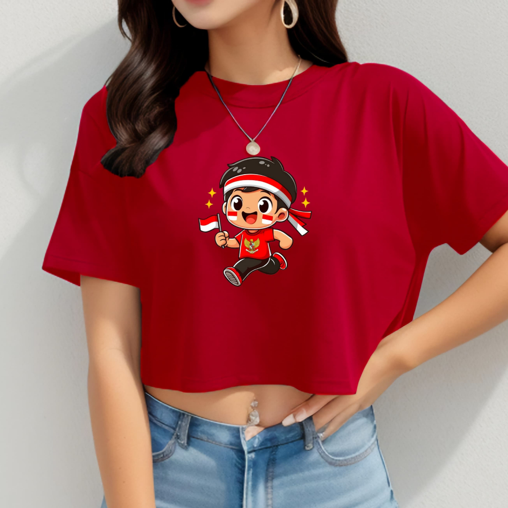 MERAH CHERON - เสื้อยืดครอปสีแดงและสีขาวสําหรับวันประกาศอิสรภาพของอินโดนีเซีย HR4 เสื้อยืดผู้หญิงเสื