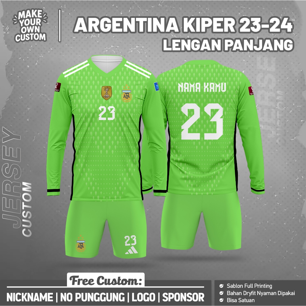 ARGENTINA GOALKEEPER JERSEY 23-24 ยาวฟรีที่กําหนดเองชื่อและด้านหลังหมายเลขการพิมพ์เต็มรูปแบบ