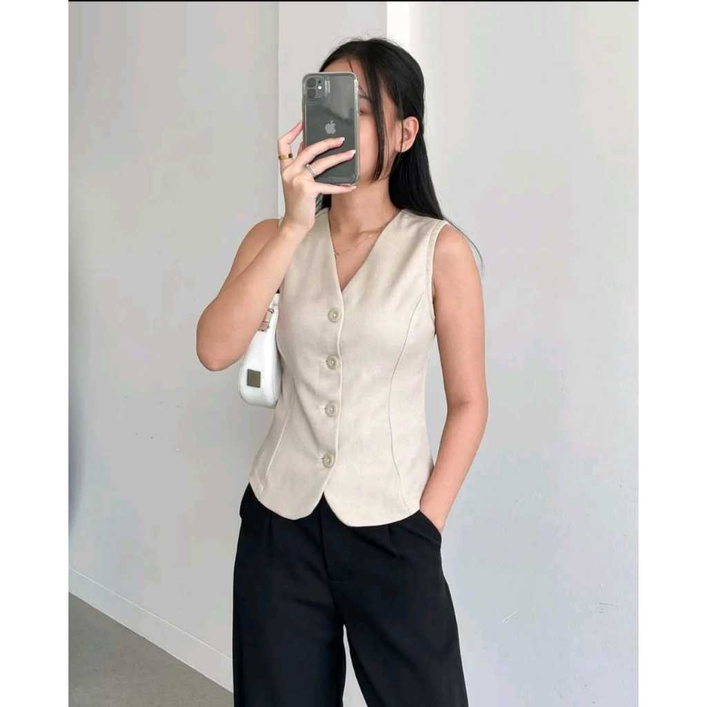 Alysa Vest เสื้อกั๊กด้านนอกแขนกุดสไตล์เกาหลีของผู้หญิงสีดํา