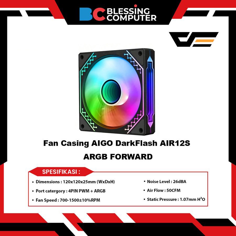 AIGO DarkFlash AIR12S ARGB FORWARD Casing Fan - สีดํา