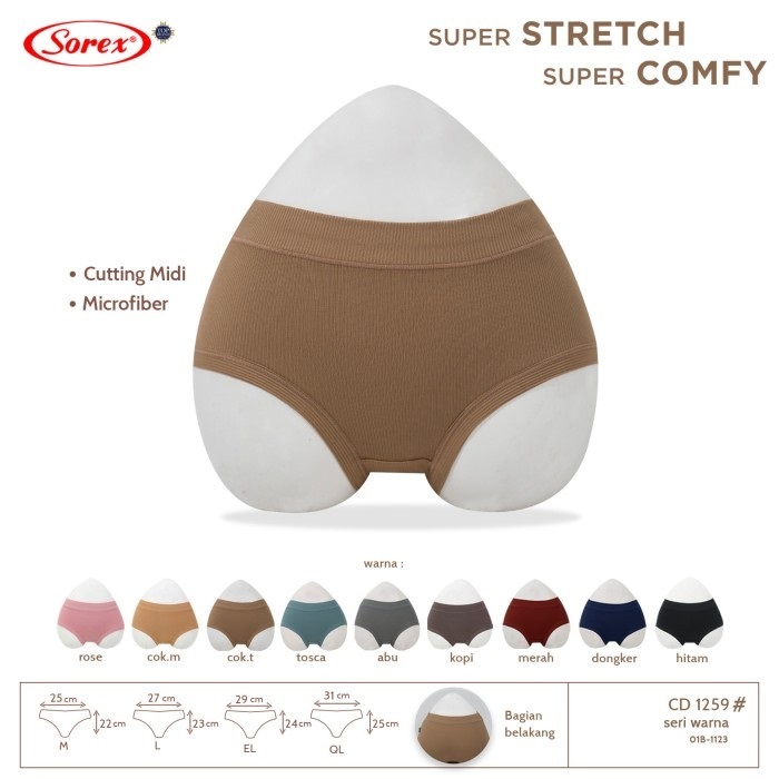 (6pc) ซีดี Sorex 1259 | Sorex Womens Basic Midi Pants Super Stretch Colourful - Kshop