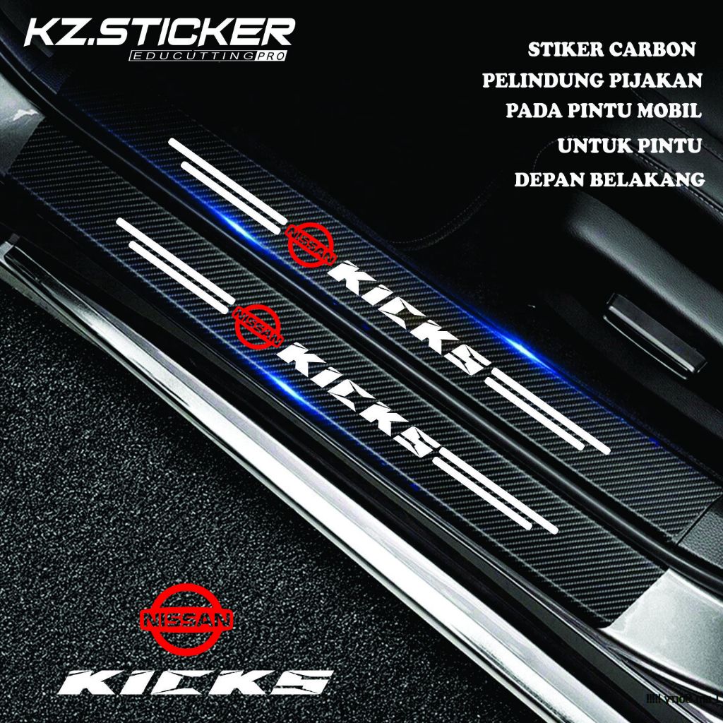 3D Carbon Sill แผ่นตัดสติกเกอร์ประตูรถ Step Kicks กันชน Protector Nissan Kicks
