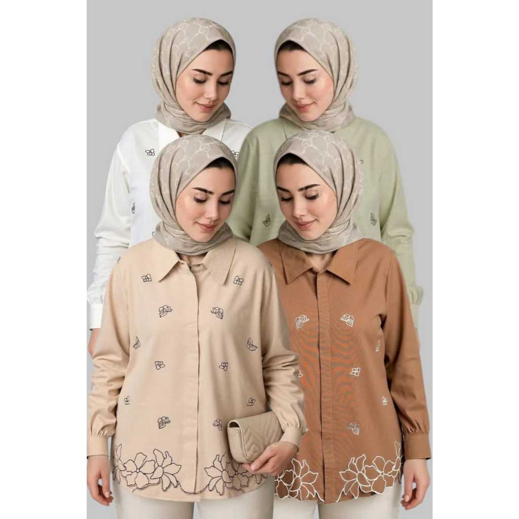 KEMEJA Kamila Premium ปักผู้หญิง Top | เสื้อเชิ้ตผู้หญิง Aesthetic Earth Tone | EMBROIDERED TOP 2025