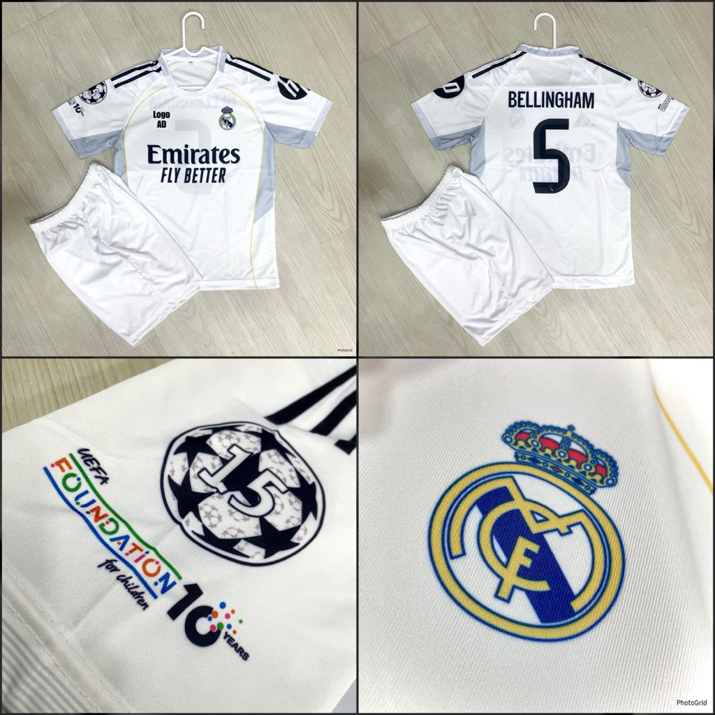 ชุดฟุตบอลเด็กพิมพ์ RM R34L M4DR1D M4DRID Jersey ชุดเสื้อเด็กเสื้อฟุตบอลประหยัดชุด Anti-Fade Mothers 