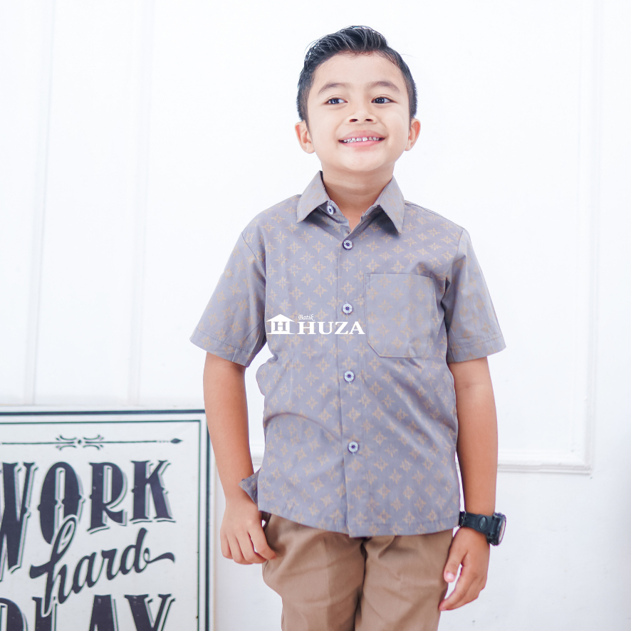KAMEJA BATIK HUZA - เสื้อเชิ้ตแขนสั้นแขนสั้น HEM AXCEL CHILDREN