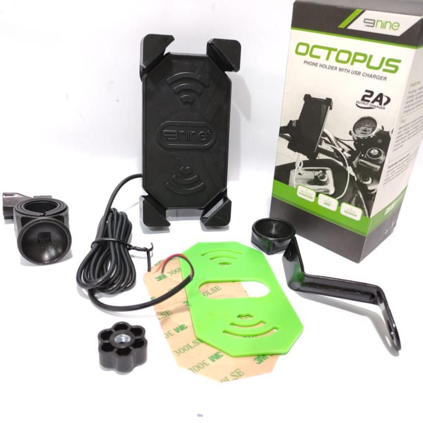 9NINE 2A 2 IN 1 USB CHARGER BRACKET HANDPHONE HOLDER BRACKET AND CHARGER HP UNIVERSAL MOTORCYCLE HAN