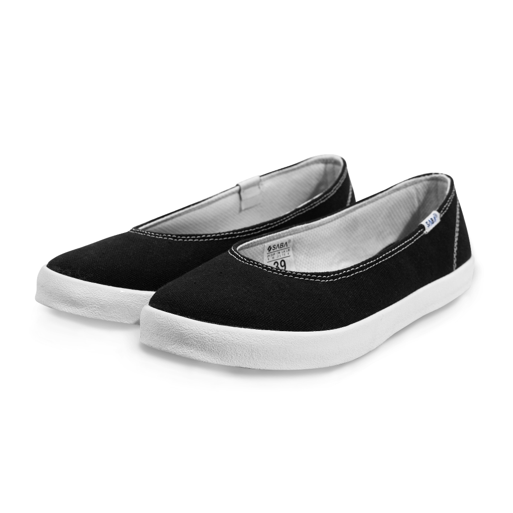 SABA Women Tulip Black White - รองเท้าส้นเตี้ยลําลองสําหรับผู้หญิง | SABA TLP 01 ของแท้ 100%