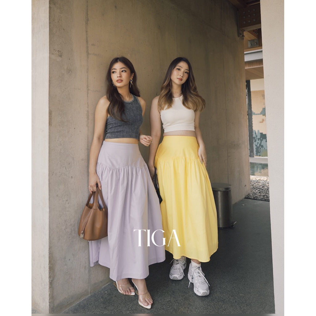 VIOR SKIRT WIDE LONG LAYER SKIRT สีขาว FLARE SKIRT