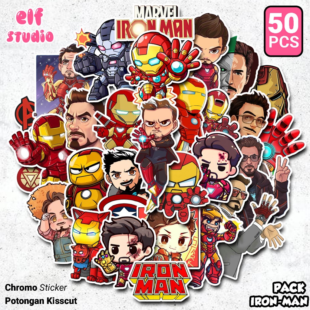 สติ๊กเกอร์ Iron Man Chibi 50 ชิ้น Marvel Tony Stark Super Hero Pack สติ๊กเกอร์ความงามสําหรับเคสแล็ปท