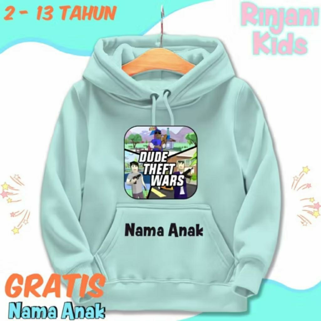 DUDE THEFT WARS CHILDRENS HOODIE SWETER FREE CUSTOM NAME - DUDE THEFT WARS GAME CHILDRENS JACKET - เ