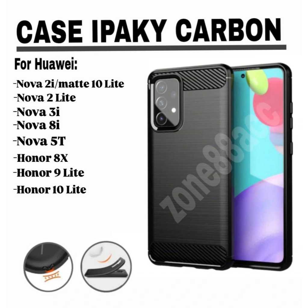 เคส Ipaky Fiber Huawei Nova 2i 3i 8i 5T 8X 9 10 Lite /Silicon Case Softcase Carbon Casing Cover TPU