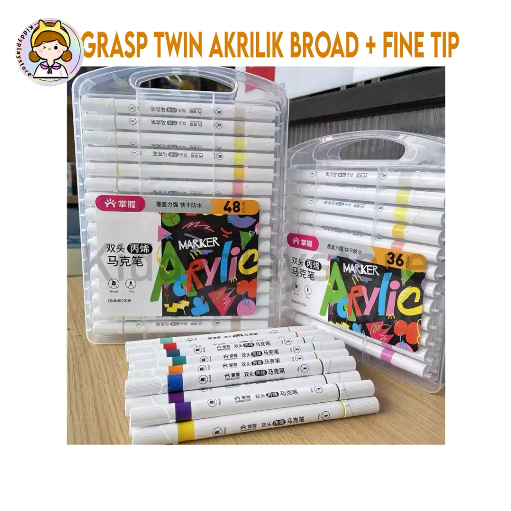 Grasp Acrylic Marker GMM92305 - Dual Tip Broad + Fine 12 สี