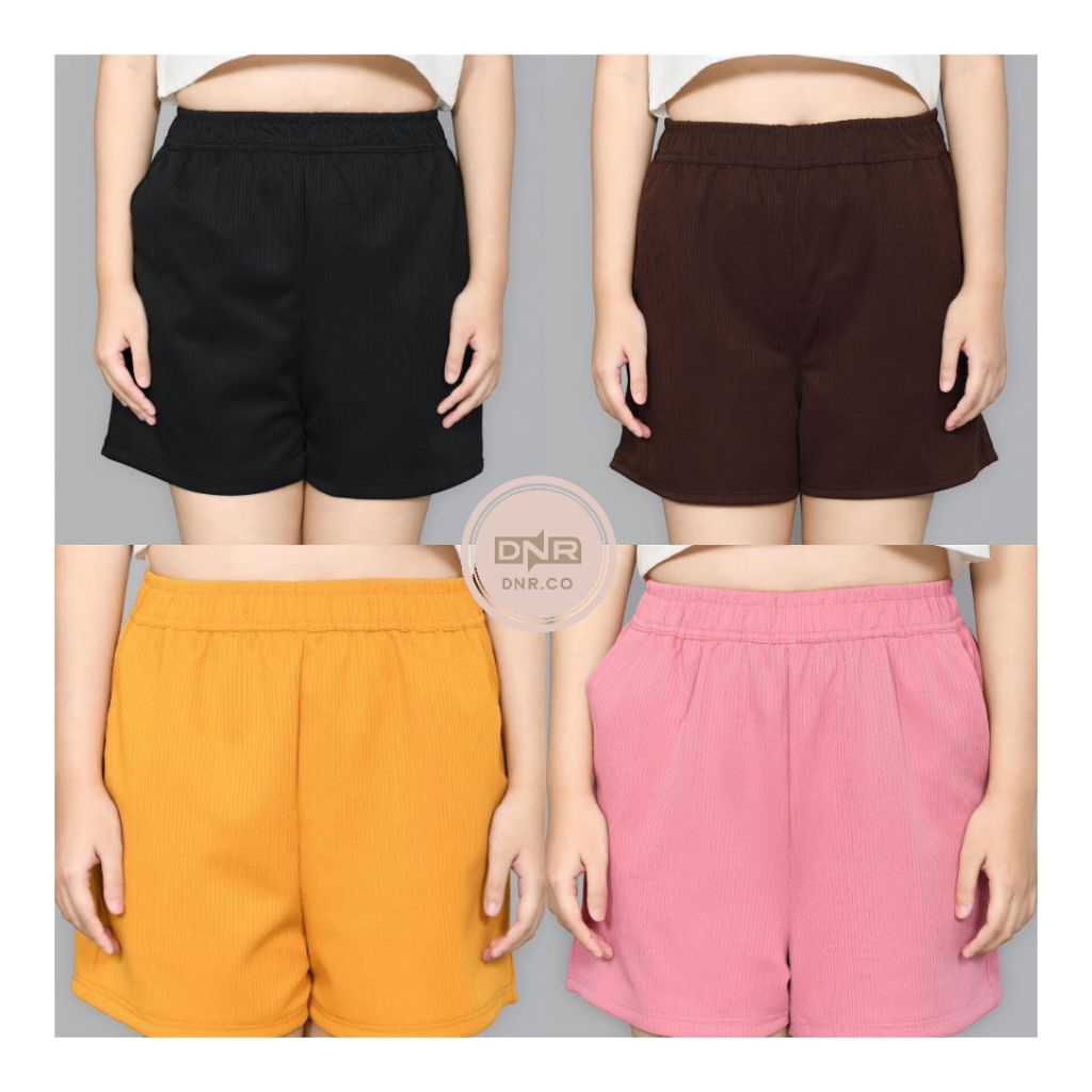 DNR- กางเกงขาสั้นผ้าถักสุดเท่สําหรับผู้หญิงเอวยางยืดแบบเต็มกางเกงสุดฮอตสไตล์เกาหลี