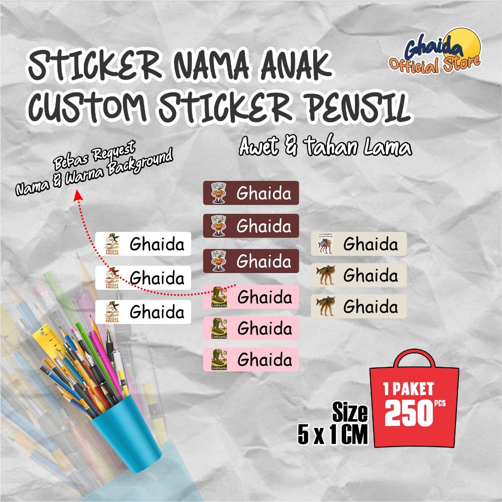 CHILDRENS NAME LABEL STICKER I ANTI-FADE CHILDRENS NAME PENCIL STICKER l ANOMALI CHILDRENS NAME STIC