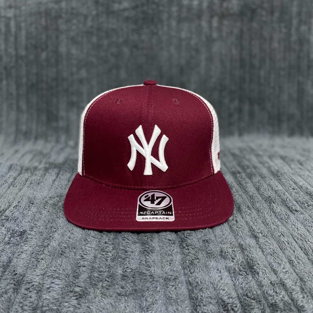 NY47 Trucker Mesh SnapBack Hat ปักโลโก้ Unisex เรียบง่าย เท่ และมีสไตล์