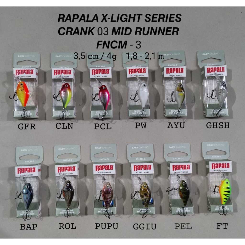 LURE / BAIT X-LIGHT SERIES CRANK 03 MID RUNNER 3.5ซม. / 4กรัม 1.8-2.1เมตร