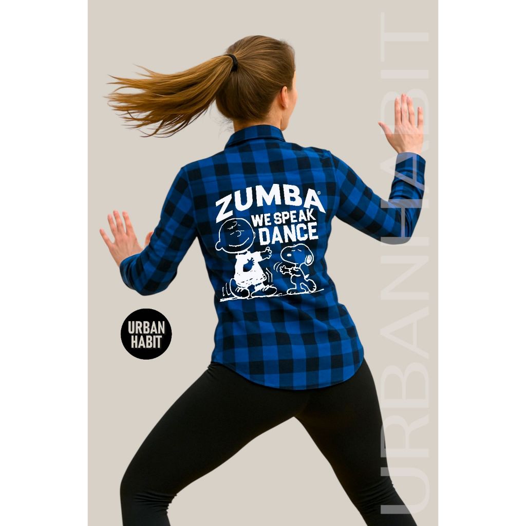 KEMEJA ZUMBA SNOOPY SHIRT - BLUE PLAID GYMNITICS SHIRT - ZUMBA DANCE PLAID SHIRT - ZUMBA FLANNEL GYM