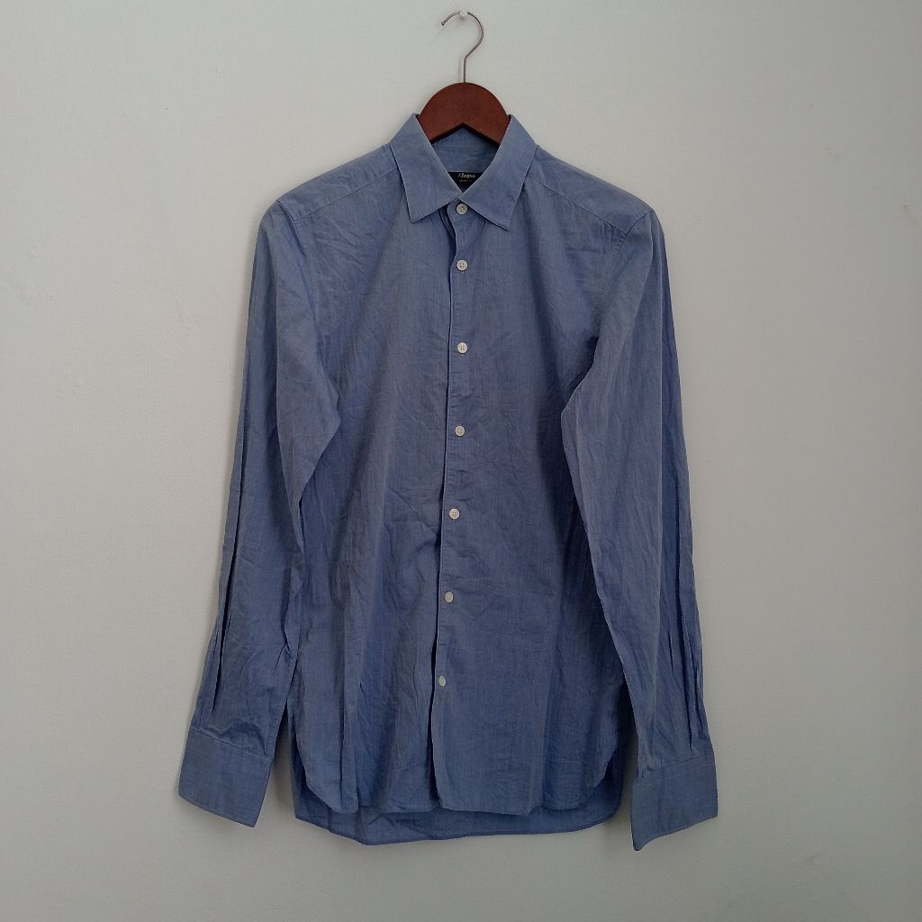 Z Zegna Silver Line เสื้อเชิ้ตลําลองแขนยาวสีน้ําเงิน