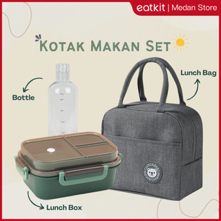 [Medan Ready Stock] Eatkit 3in1 Lunch Box Set | Kotak Makan 2 Tingkat 3 Sekat Anti Tumpah | Lunch Box Susun Free Sendok Garpu Portable | BPA Free