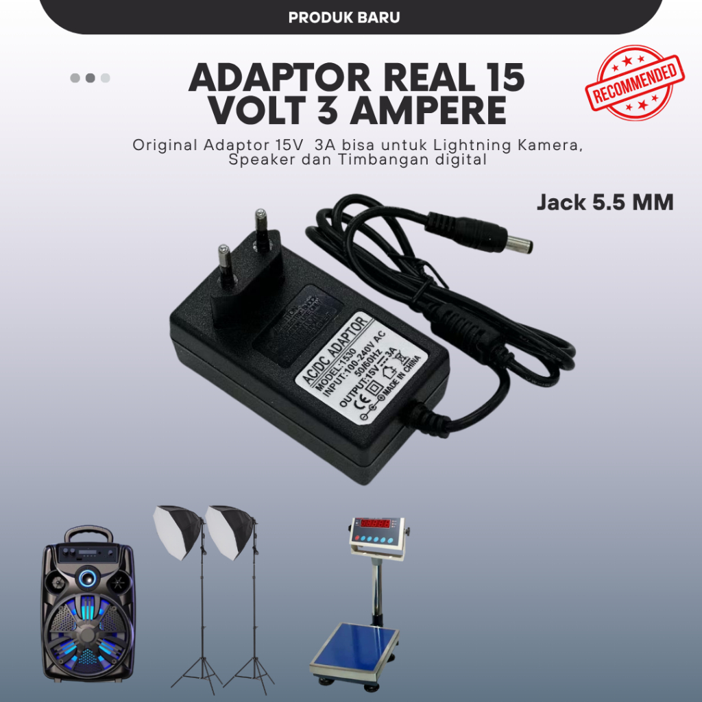 15V 3A PROTABLE ลําโพง ADAPTER DIGITAL SCALE CAS 15V 3A AC POWER ADAPTER