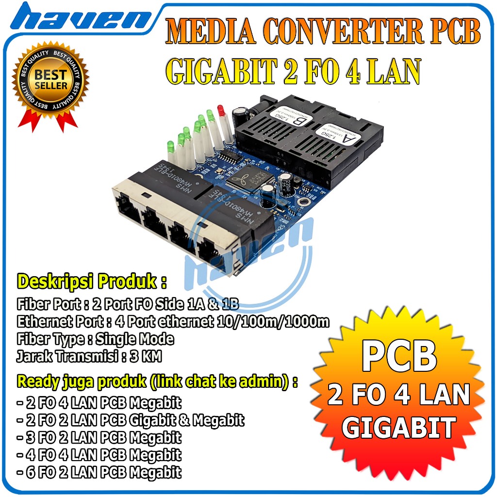 Gigabit 2F4E Media Converter 2 FO 4 LAN 2 SC 4 RJ45 10/100/1000 Mbps PCB / Optical Fiber Optic Switc