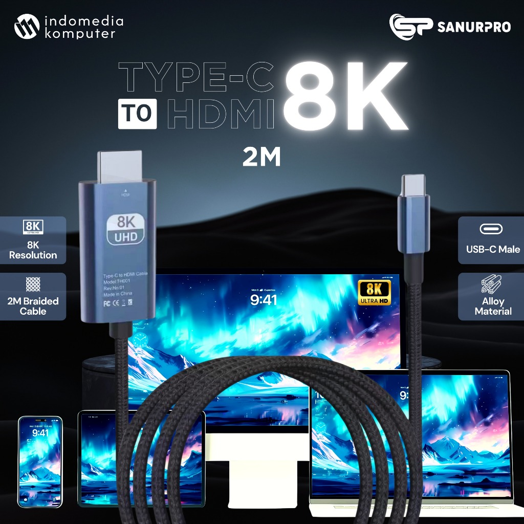 สาย TYPE-C เป็นสาย HDMI 8K TYPE C เป็น HDMI 8K TYPE C ถึงสาย HDMI 8K 2M