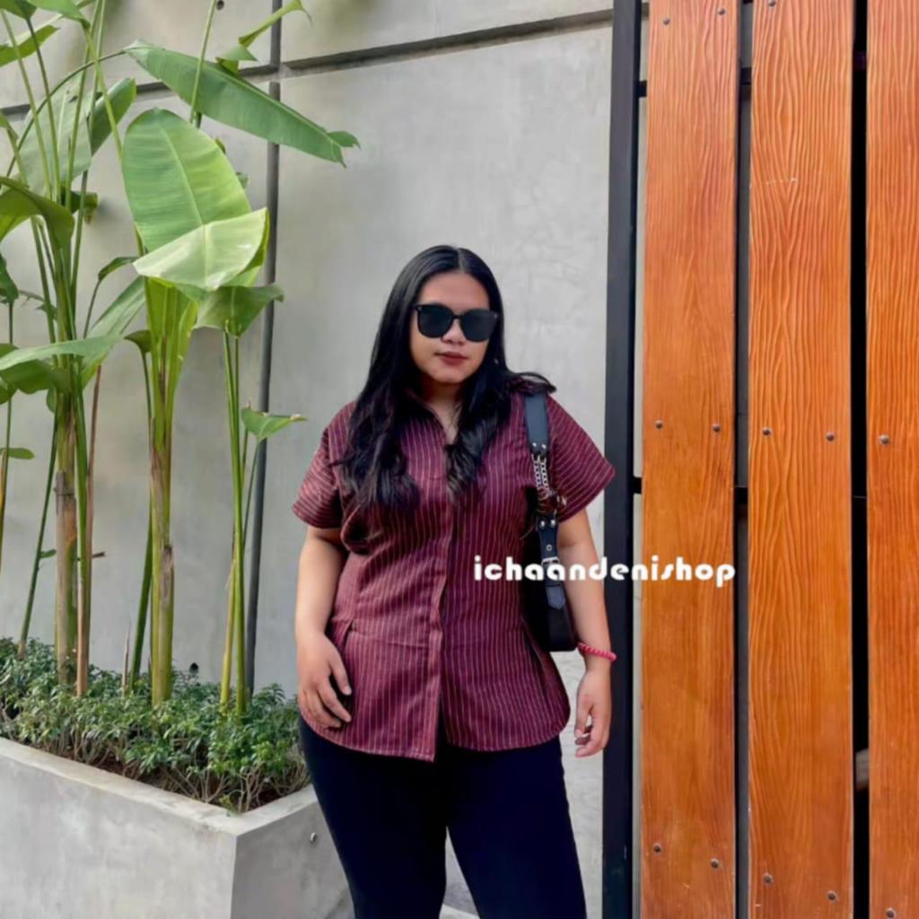 KEMEJA ICH - เสื้อเชิ้ตแขนสั้นลายทางสําหรับผู้หญิง Vada ขนาดใหญ่สไตล์จัมโบ้