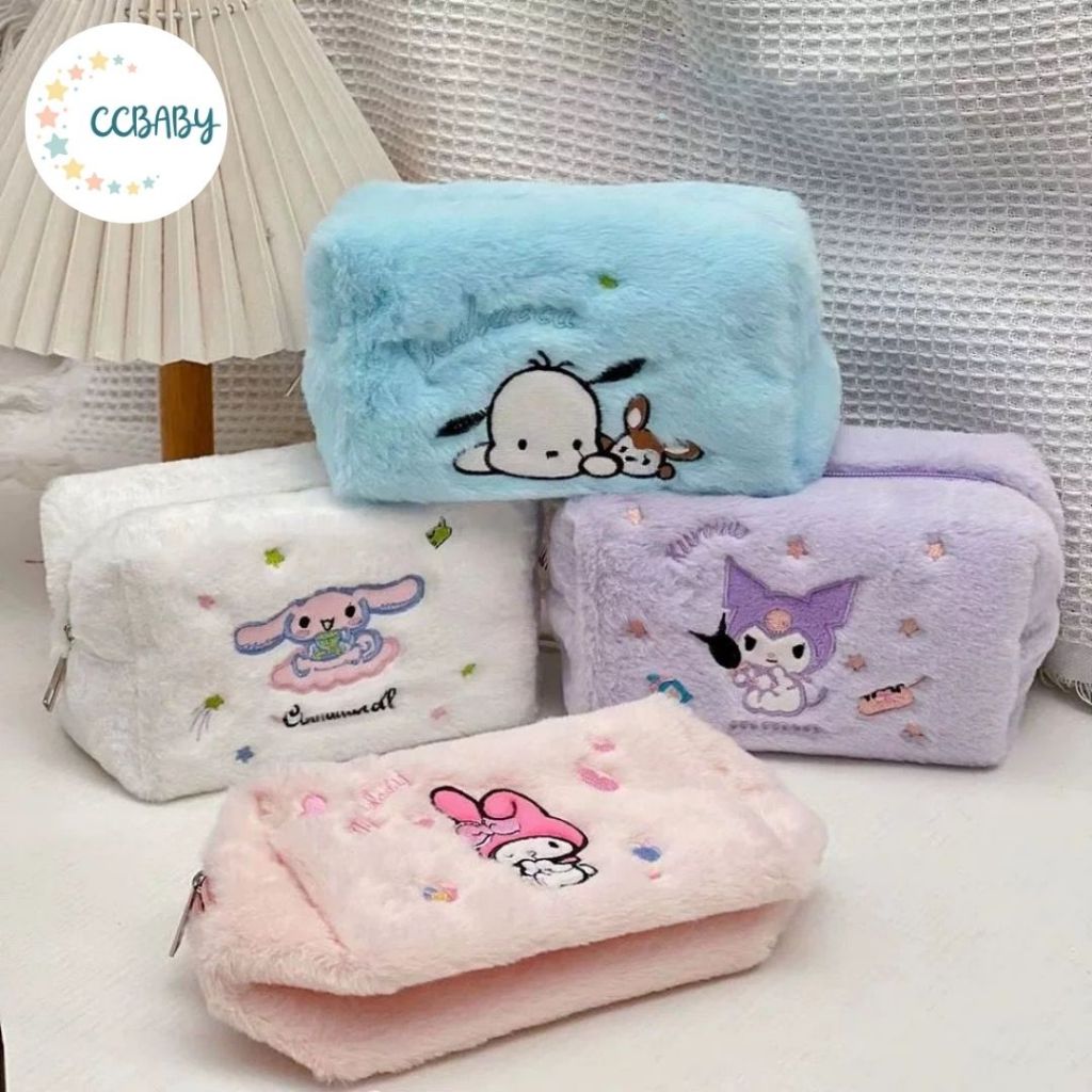 SANRIO FUR PENCIL CASE FUR PENCIL BOX MAKE UP POUCH COSMETIC BAG MELODY CINNAMOROLL