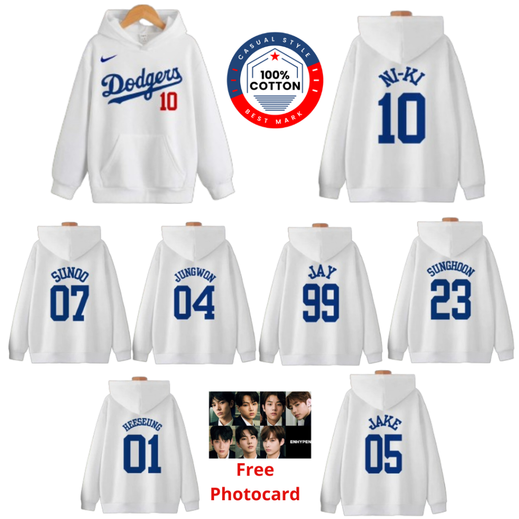 Hoodie เบสบอล enhype dodgers kpop ไอดอลแจ็คเก็ตแขนยาวเกาหลี jugwon heesung jake sunoo