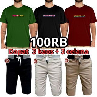 PROMO!!! 100 RIBU DAPET 3 KAOS + 3 CELANA CHINOS PENDEK