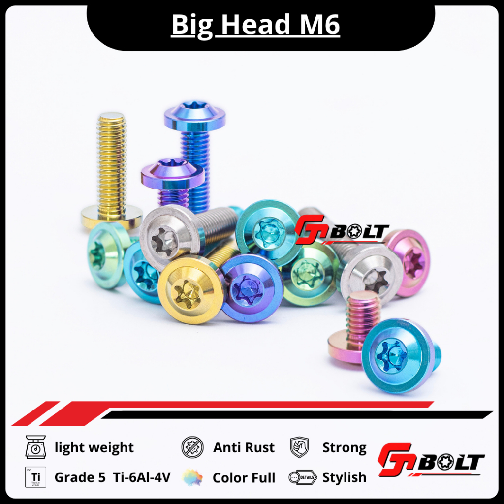 Big Head Titanium Bolt m6 / (เกลียว 10) วัสดุไทเทเนียมเกรด 5 Ti-6Al-4V