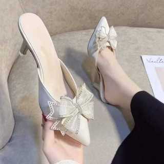 Bilqis_ High Heels Sandal Wanita Pesta Pita Diamond Mules 7 Cm Model Elegan Kekinian Terbaru